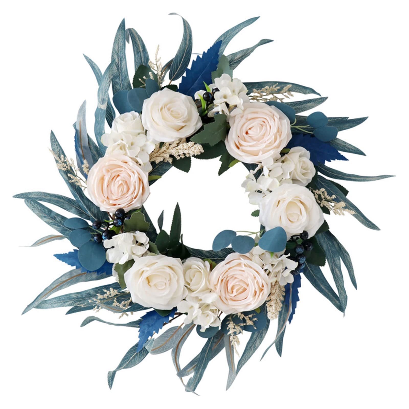 Xinsheinelry Season Blue Rose Wreath Simulation Flower Hanging Charm Party Decoration for Indoor Outdoor Garden Yard Spring Wreaths for Front Door