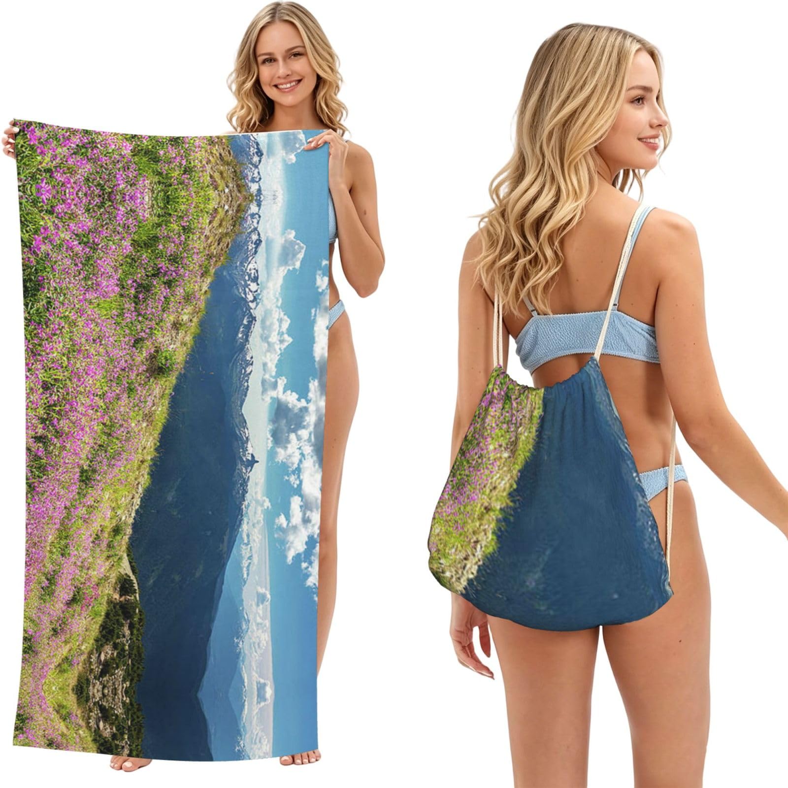 WSHFFILO Mountains printed 2 in 1 Packable Towel Bag Bath Towel Beach Towel