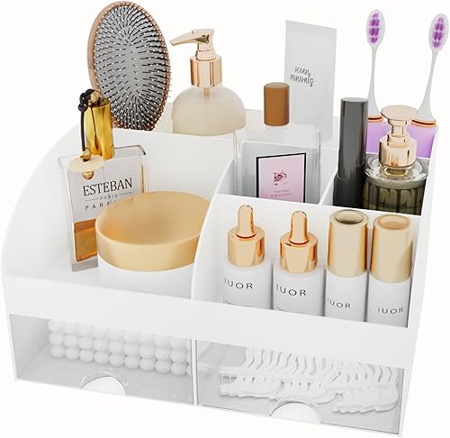 Miniatura 4 de Organizador de maquillaje con cajones, almacenamiento de cosméticos para tocador y encimera de baño, soporte de belleza para lápiz labial y brochas