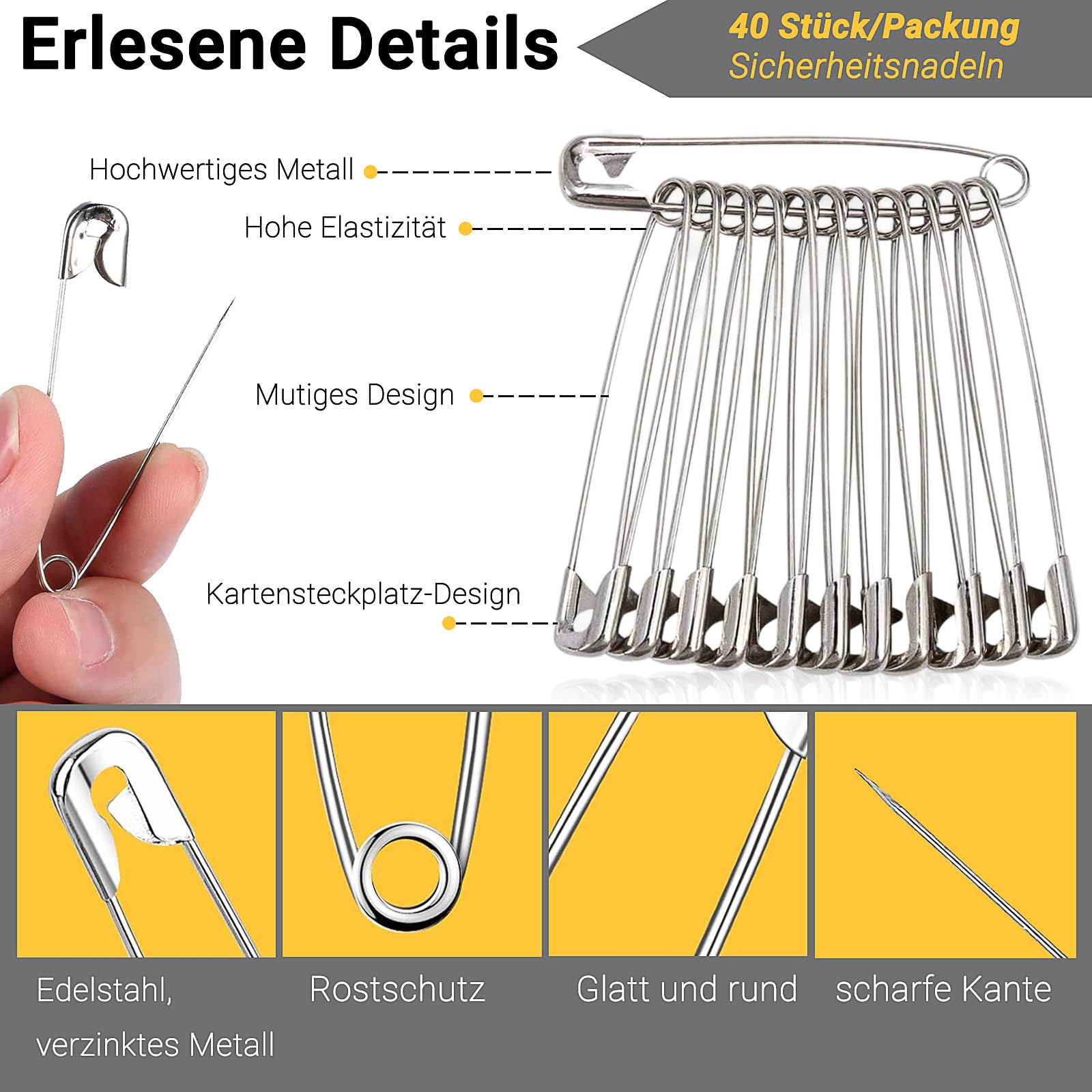 40 Spille Da Balia Extra Large 85mm - Acciaio Inox Per Coperte, Vestiti, Fai-Da-Te