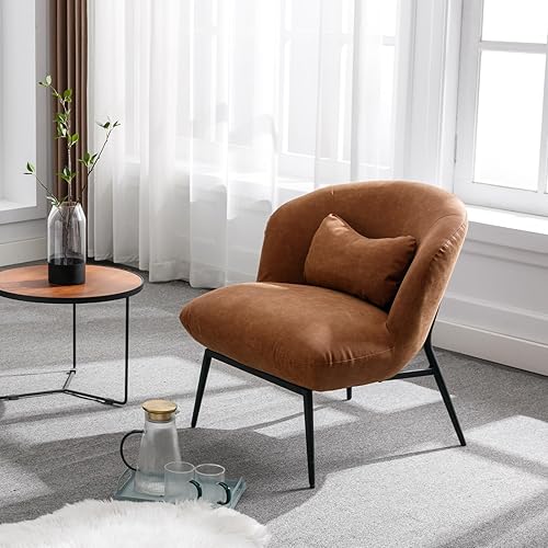 Miniatura 4 de HEAH-YO Juego de 1 silla decorativa moderna, cómoda silla de sala con respaldo de barril, silla tapizada de piel sintética sin brazos con patas de