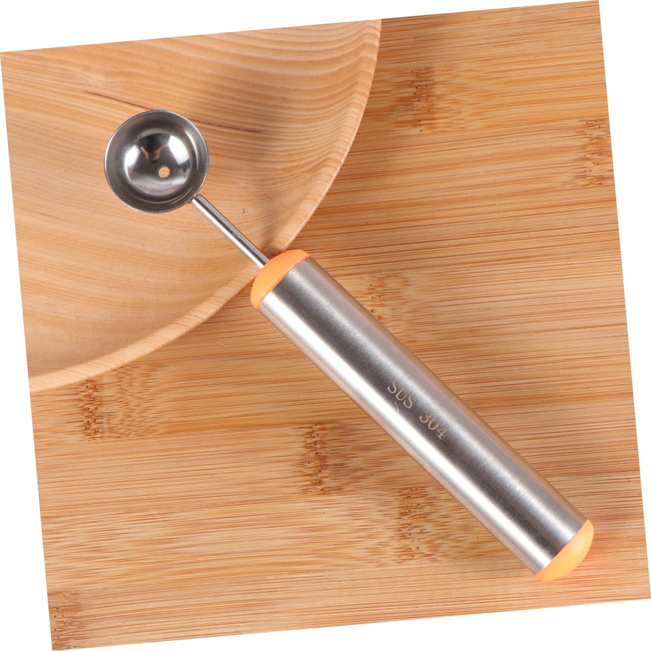 MAGICLULU Stainless Steel Fruit Scoop Multifunctional Fruit Tool for Creative Meal Presentation Ergonomic Handle Design for Home Use Orange Color