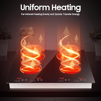 Electric Ceramic Cooktop with Timer,4 Burners Built-in Radiant Electric Stove Top with Child Safety Lock,24 Inch Electric Cooktop with Sensor Touch Control 3000W,110V,9 Heating Levels