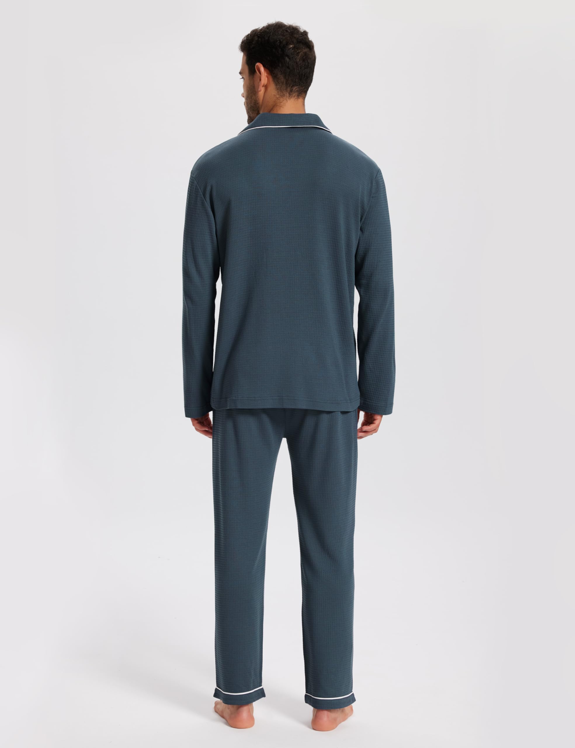 MoFiz Pijama Hombre Largo Otoño Invierno Conjunto de Pijamas con Botones Algodón Modal Suave y Cómoda Manga Larga Camisetas de Pijama y Pantalones Talla M-4XL