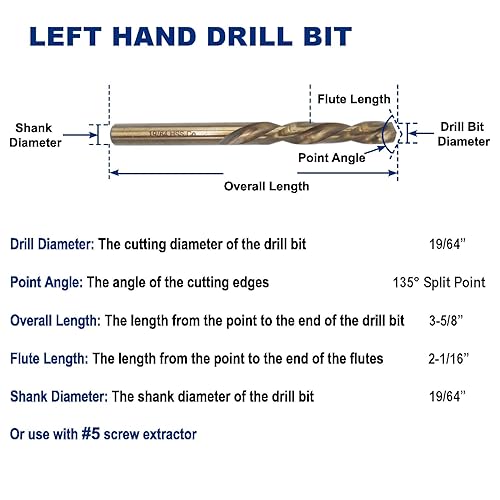 Miniatura 6 de Drill Hulk Juego de 7 brocas de mano izquierda de cobalto M35 para quitar pernos y tornillos dañados 564 pulgadas 764 pulgadas 532 pulgadas 14