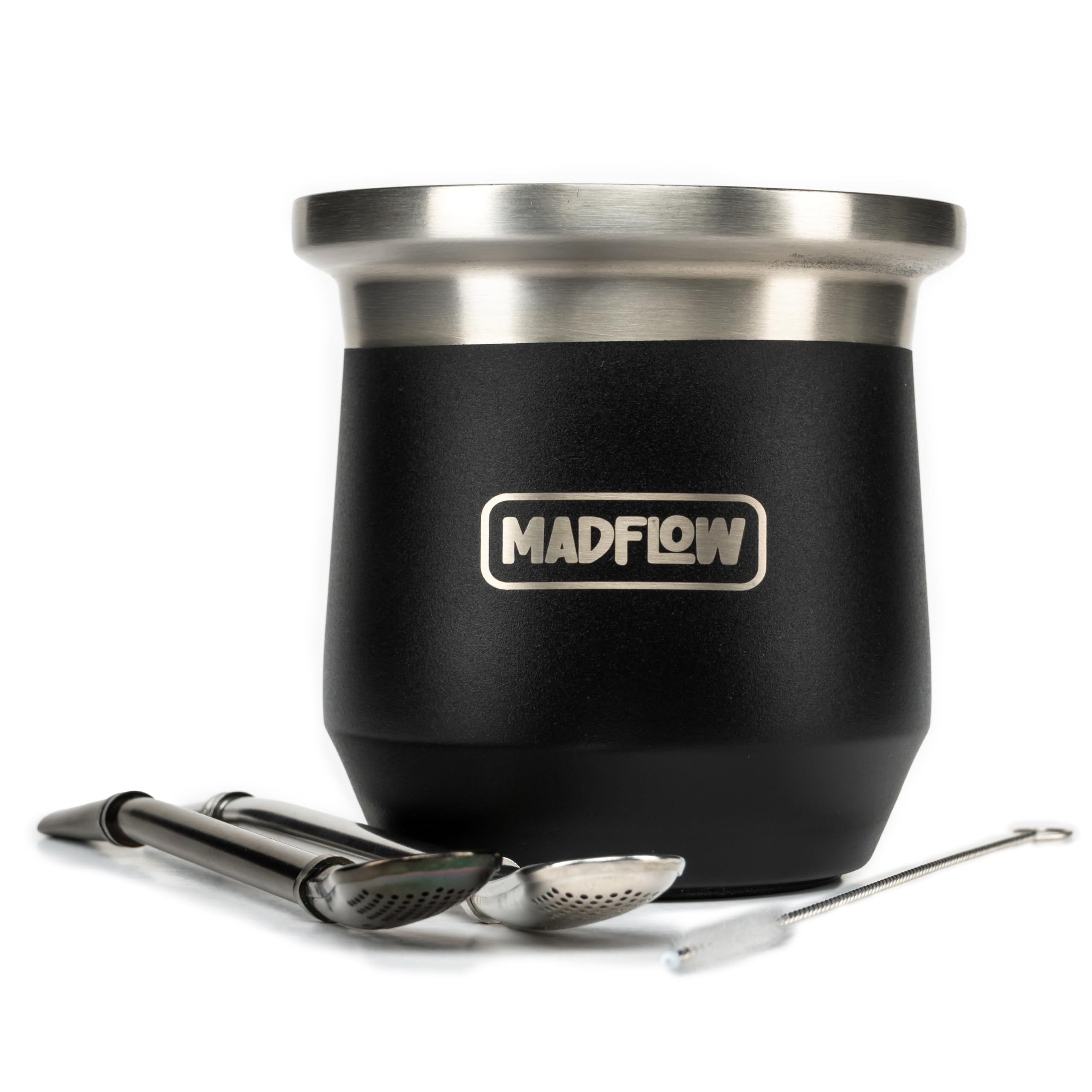 Madflow | Tazza Per Mate Argentino | Tazza Per Yerba Mate In Acciaio Inox Con 2 Bombilla | Set Completo Mate Argentino E Bombillas | Naturale Con Isolamento Sottovuoto | Idea Regalo-image