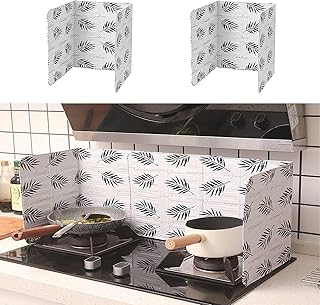 油はねガード レンジガード 油はねガード 折り畳み式 お手入れ簡単 ストーブガード 油はねガード 油汚れ 水洗い 耐熱 アルミニウム 熱シールド レンジガード クックトップ撥油プレート 2個 (白い葉)