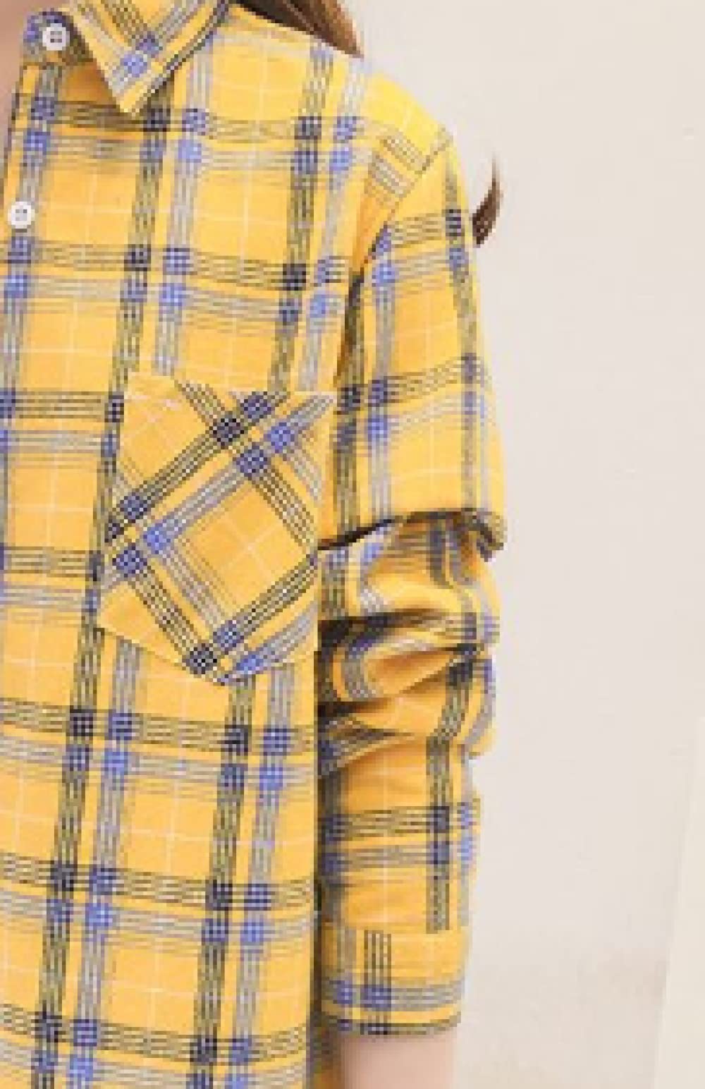 MIDJ Bluse Damen,Damenhemd Flanell Sherpa Baumwolle Gelb Und Schwarz Schlichte Karierte Hemden Langarmhemden Schicke Hemden Dicke Leichte Jacken Holzfällerhemden