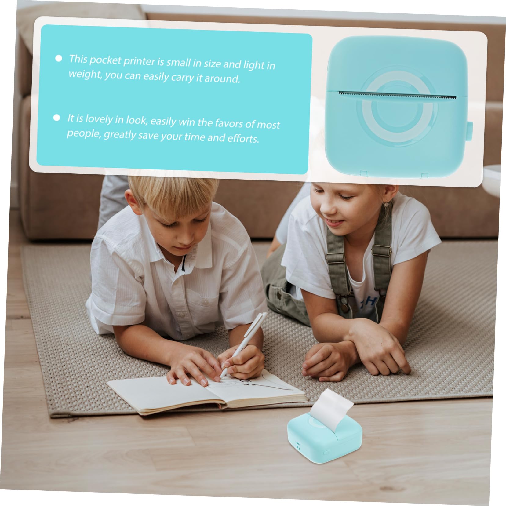 MAGICLULU Stampante Termica Tascabile Portatile 200dpi, Mini Stampante per Scuola e Casa, Stampa Note con Carta Termica e Abs