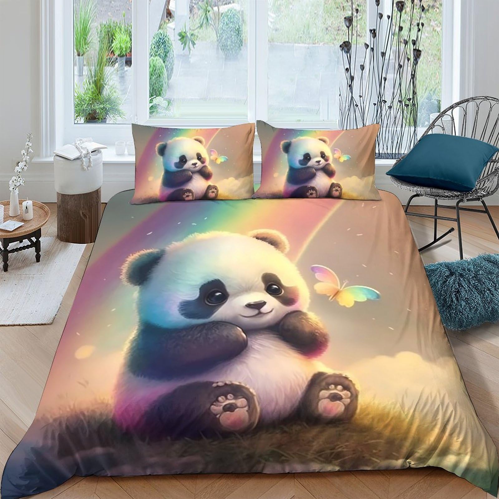 Ctjqhvkz Style-9 3D Printed Cute Panda Fitted Sheet Microfiber Soft Cartoon Butterfly Bed Cover For Bedroom Dorm Easy Care Decor Single（135X200cm）