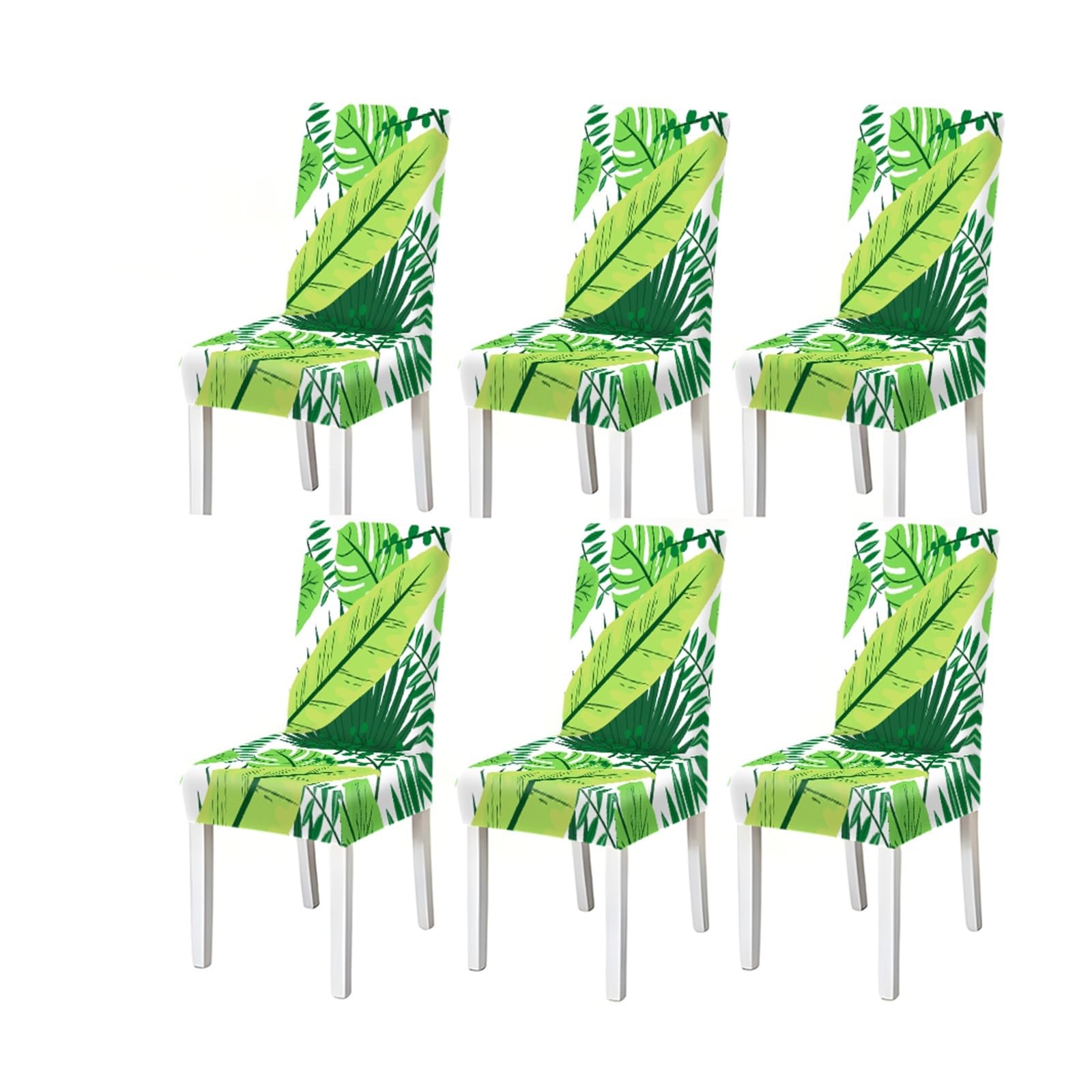 FZJKGH Tropical Green Leaves Pattern Print Dining Chair Covers Set Of 2/4/6, Botanical Stretch Slipcovers Removable Stretch Slipcovers for Dining Chairs(6PCSChair cover)