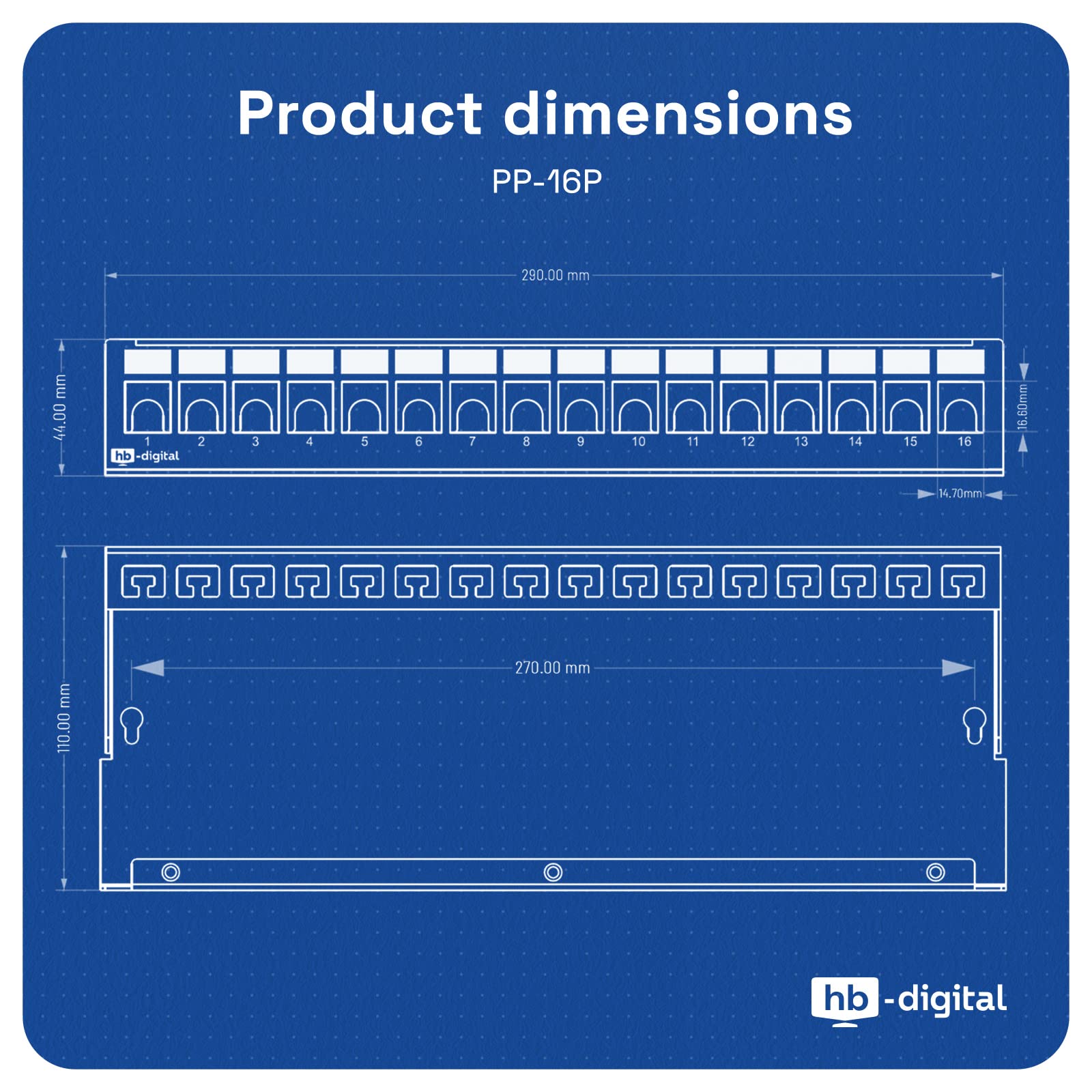 HB-DIGITAL Pannello patch a 16 porte di rete 1U + 16x CAT 6a Keystone Module RJ45 femmina jack per montaggio a parete compatibile con cavo di posa CAT 5e CAT 6 CAT 6a Ethernet LAN DSL nero