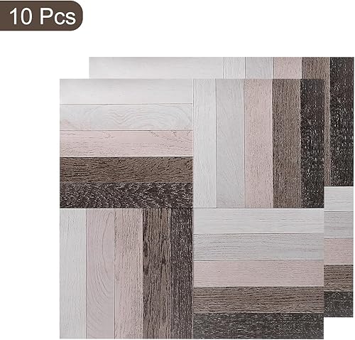 Miniatura 3 de uxcell Adhesivo de pared para despegar y pegar, 10 calcomanías autoadhesivas de grano de madera de 8 x 8 pulgadas, adhesivo mate para pared de