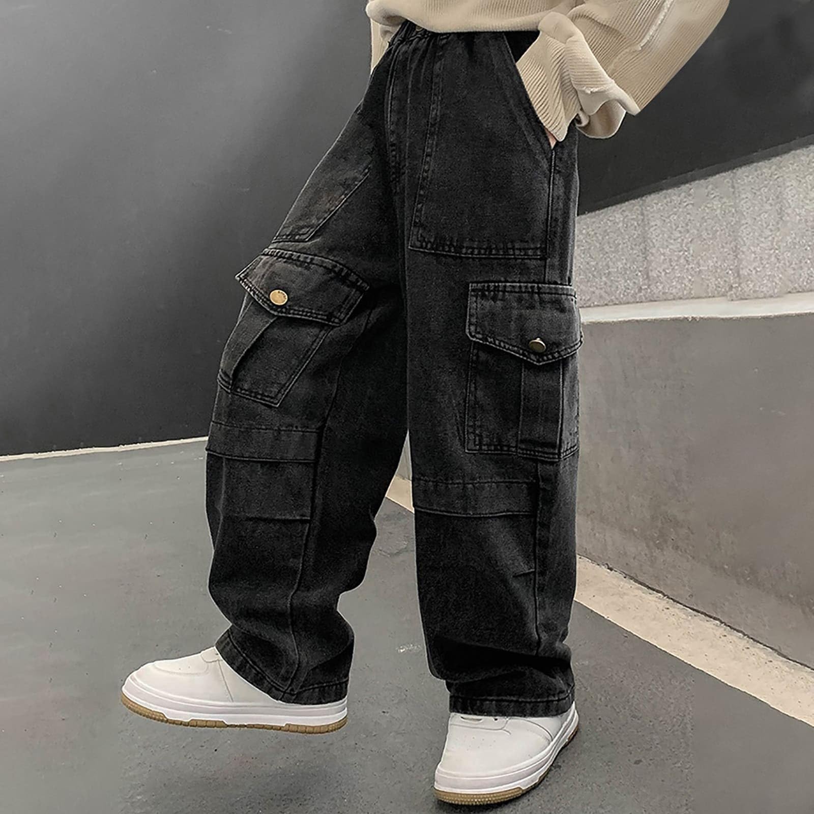 Vaqueros Niño 4-14 Años Ancho Pantalon Vaquero Adolescentes Chico Cintura Elástica Rectos Casual Vacaciones Streetwear Jeans Pantalones Vaqueros de Trabajo Denim Holgados Otoño 2026