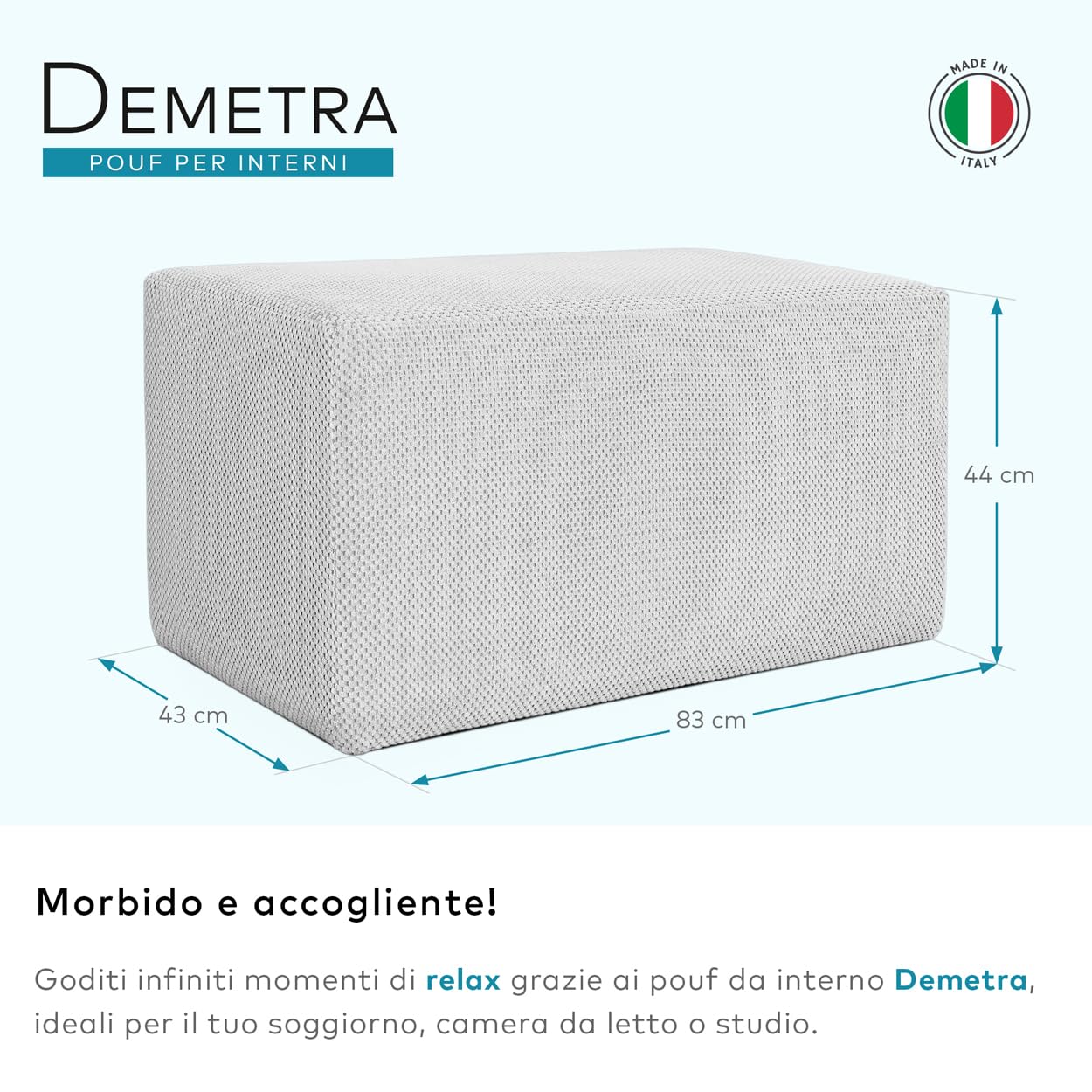 Deshome - Pouf poggiapiedi divano 83x43x44 cm stoffa idrorepellente effetto velluto: Pouf design moderno divano soggiorno camera da letto Puff poggiapiedi Pouffe salotto Demetra Beige