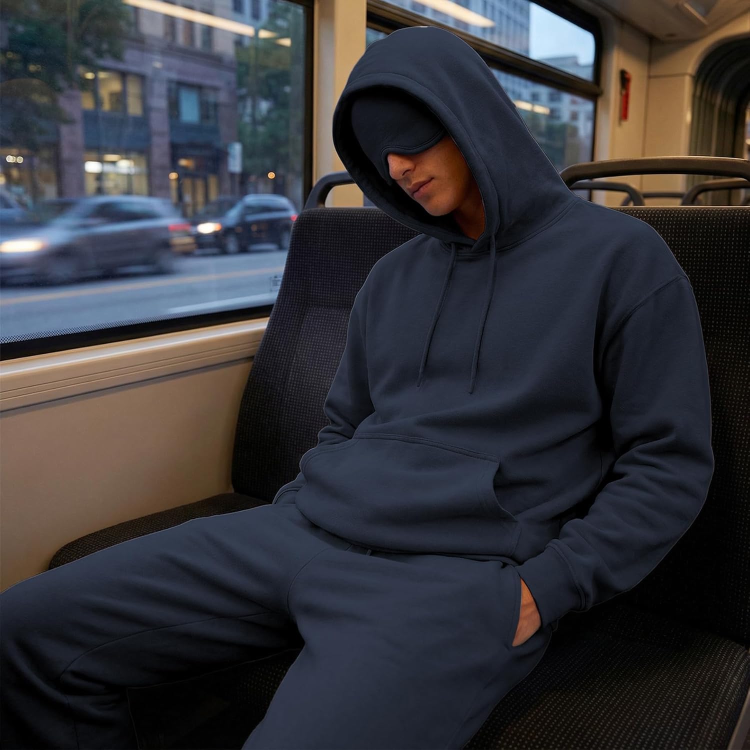 Ainangua Mens Oversized Pullover Essentials Hoodie with Eye Mask Built In Comfor Airplane Mode Travel Sleep Wearable Blanket