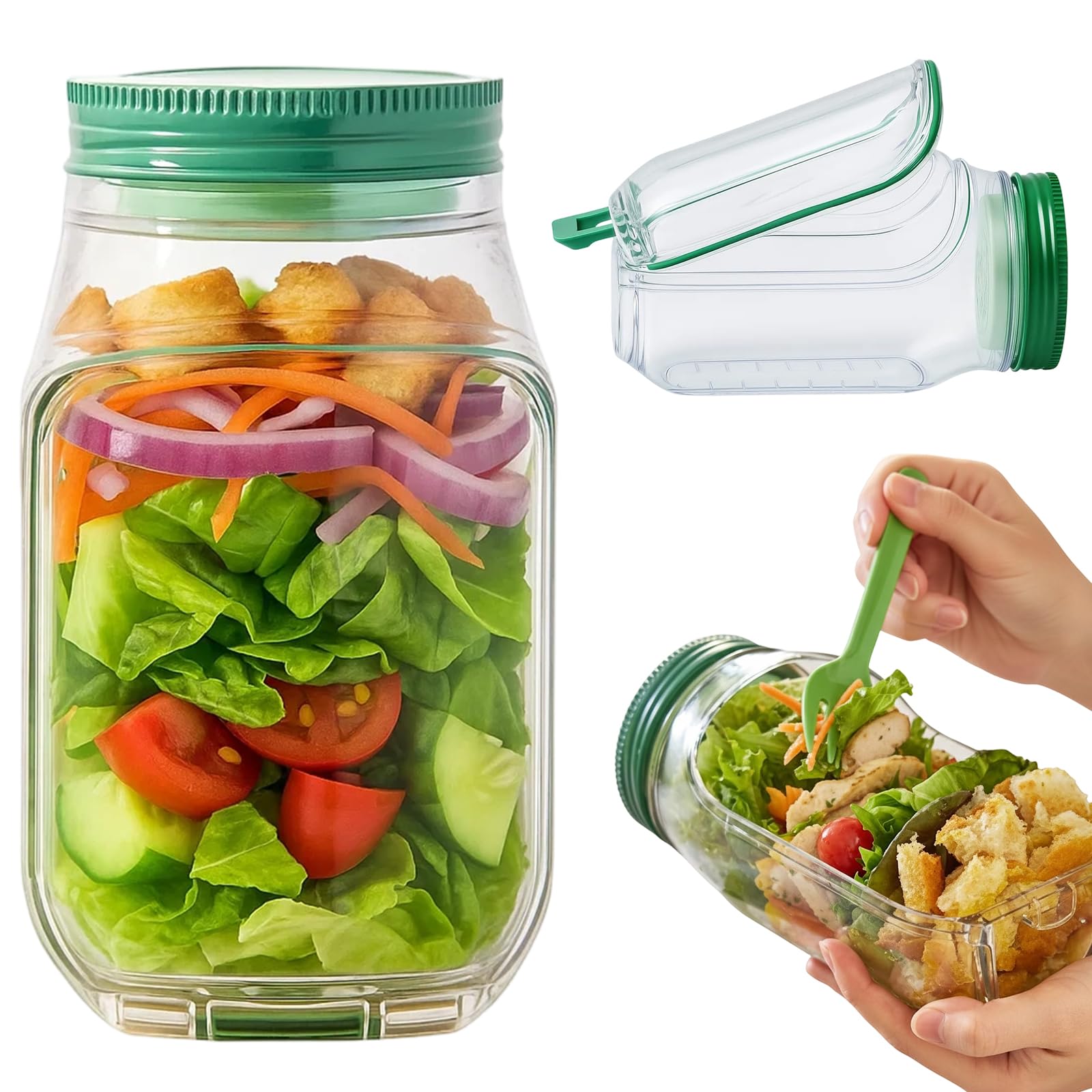 1 PCS Salad-Jars, Vertical Layering VegetablePod Built-In Bowl Design