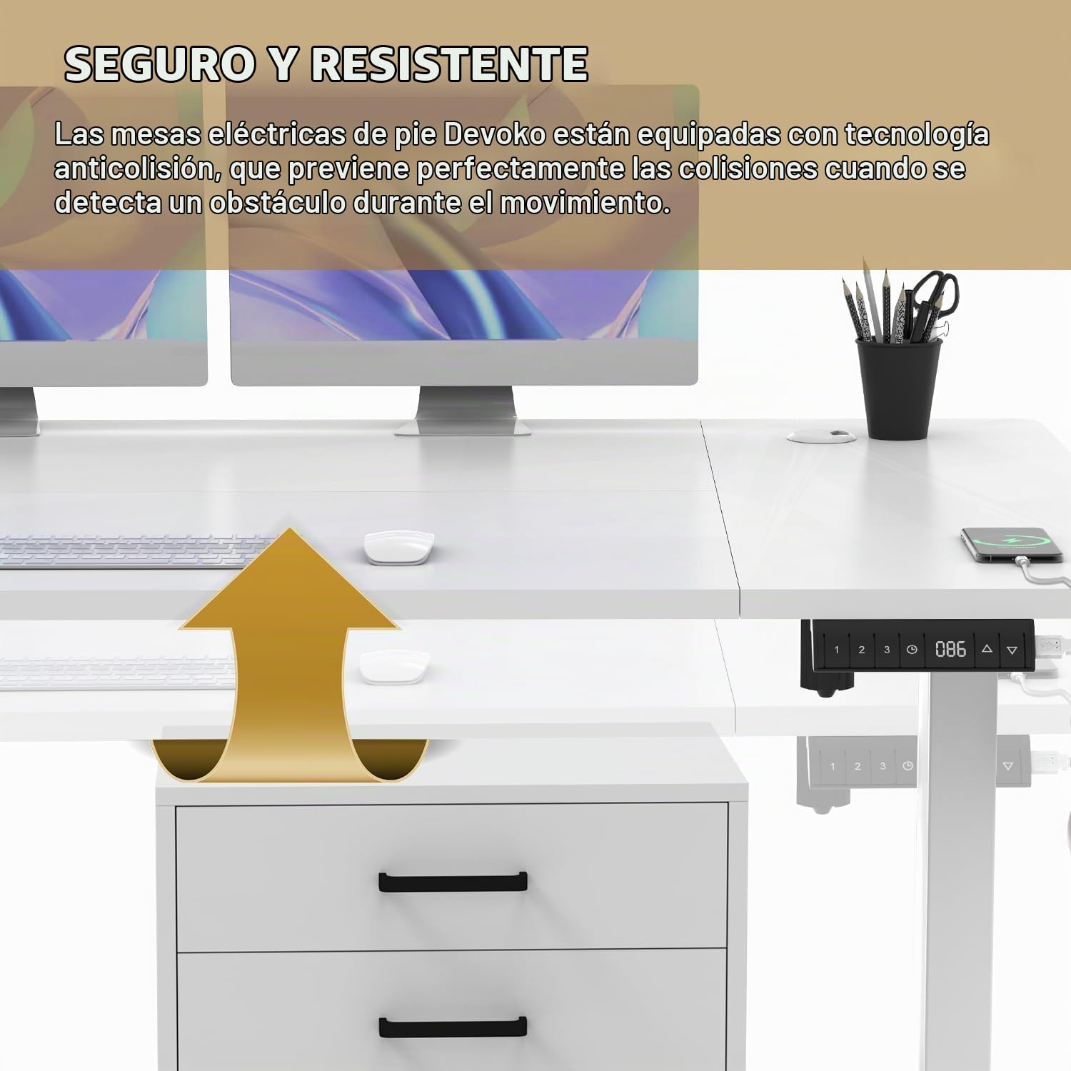 TRIUMPHKEY Escritorio Elevable Eléctrico 140×80cm con Puerto de Carga USB, 3 Alturas de Memoria, Escritorio Regulable en Altura 72-119cm Escritorio para Computadora para Oficina
