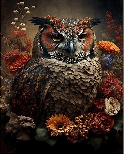 Miniatura 2 de Ingooood Rompecabezas de búho para adultos, 1000 piezas, serie de búhos, diseño de búho con flores, arte desafiante para aliviar el estrés y