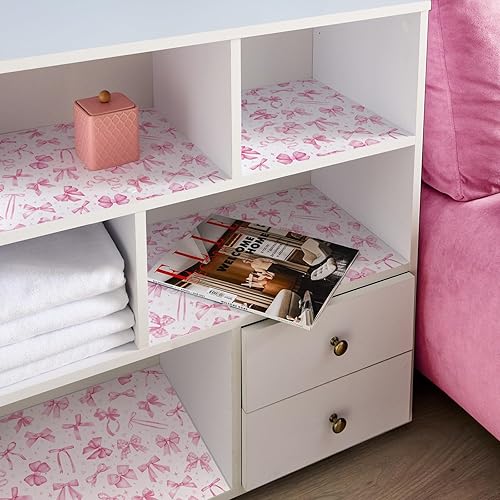 Vista 6 de BBTO 20 hojas de forros de cajones perfumados con lazo rosa para aparadores de 15.8 x 22 pulgadas, forros de papel aromáticos para cajones