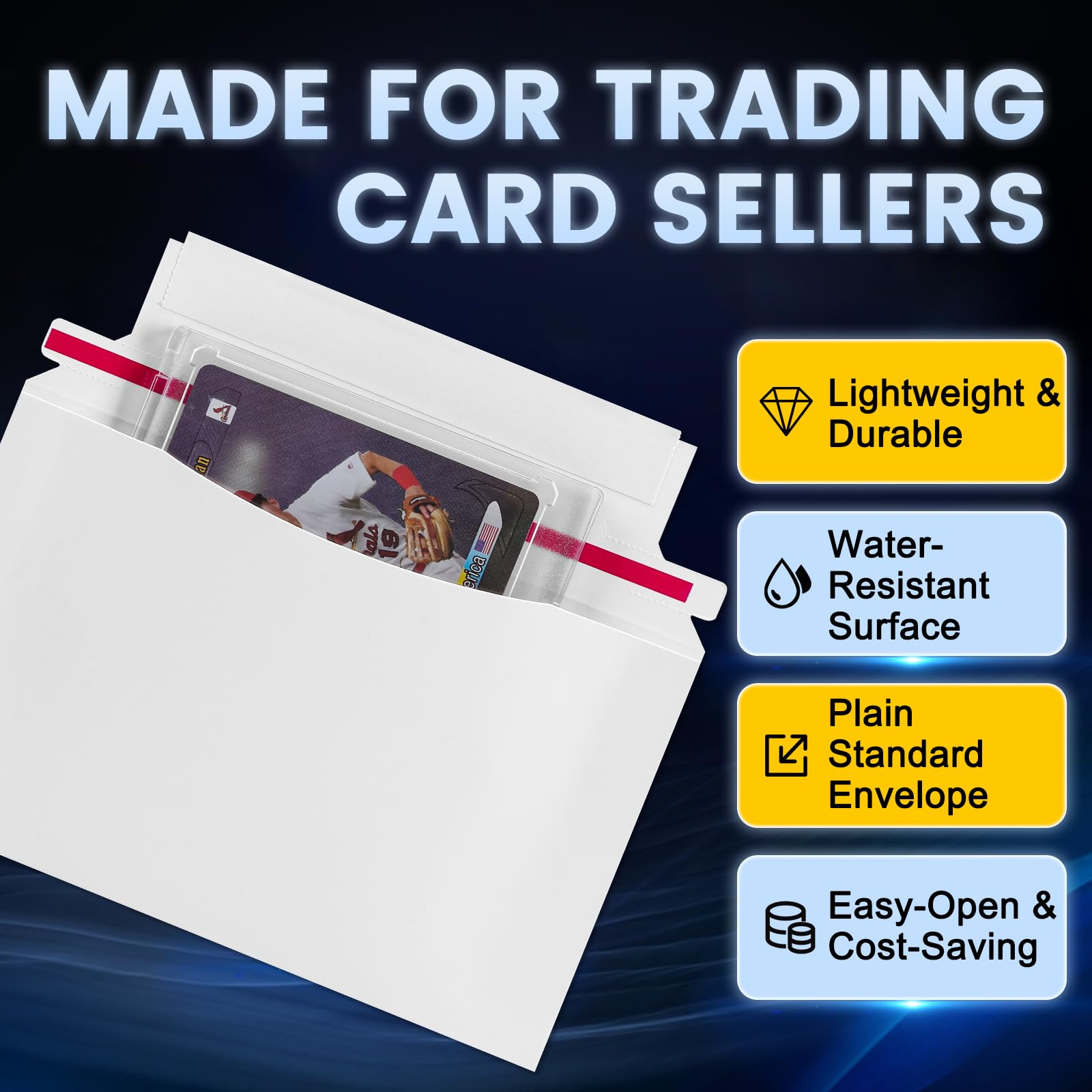 Confezione da 50 buste per carte collezionabili Mailer, 17,8 x 11 cm, buste di spedizione di dimensioni perfette per spedizioni semi-rigide e caricatrici dall'alto, forniture protettive.