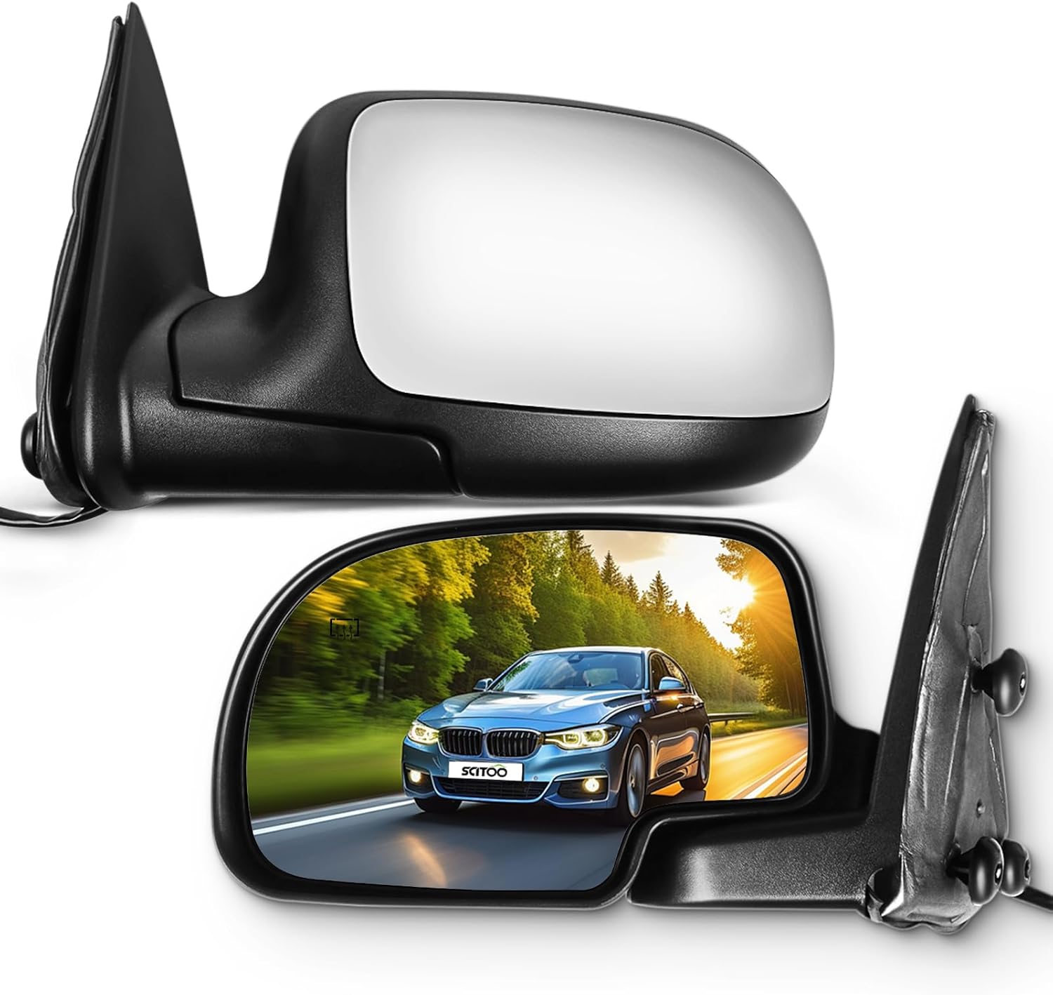 scitoo side view mirrors fit for 2001-2002 for gmc yukon sierra 3500 1999-2002 for chevy silverado 1500 2500 for gmc sierra 1500 2500 pair mirrors manual folding heated gm1320247 gm1320247, gm1321247 pair mirrors