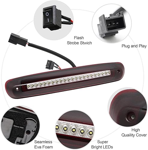 Miniatura 6 de Tercera luz de freno LED compatible con Silverado Sierra 2007-2013 1500 2500 3500 1500HD 2500HD 3500HD 3 luz de freno, luz de freno central trasera,