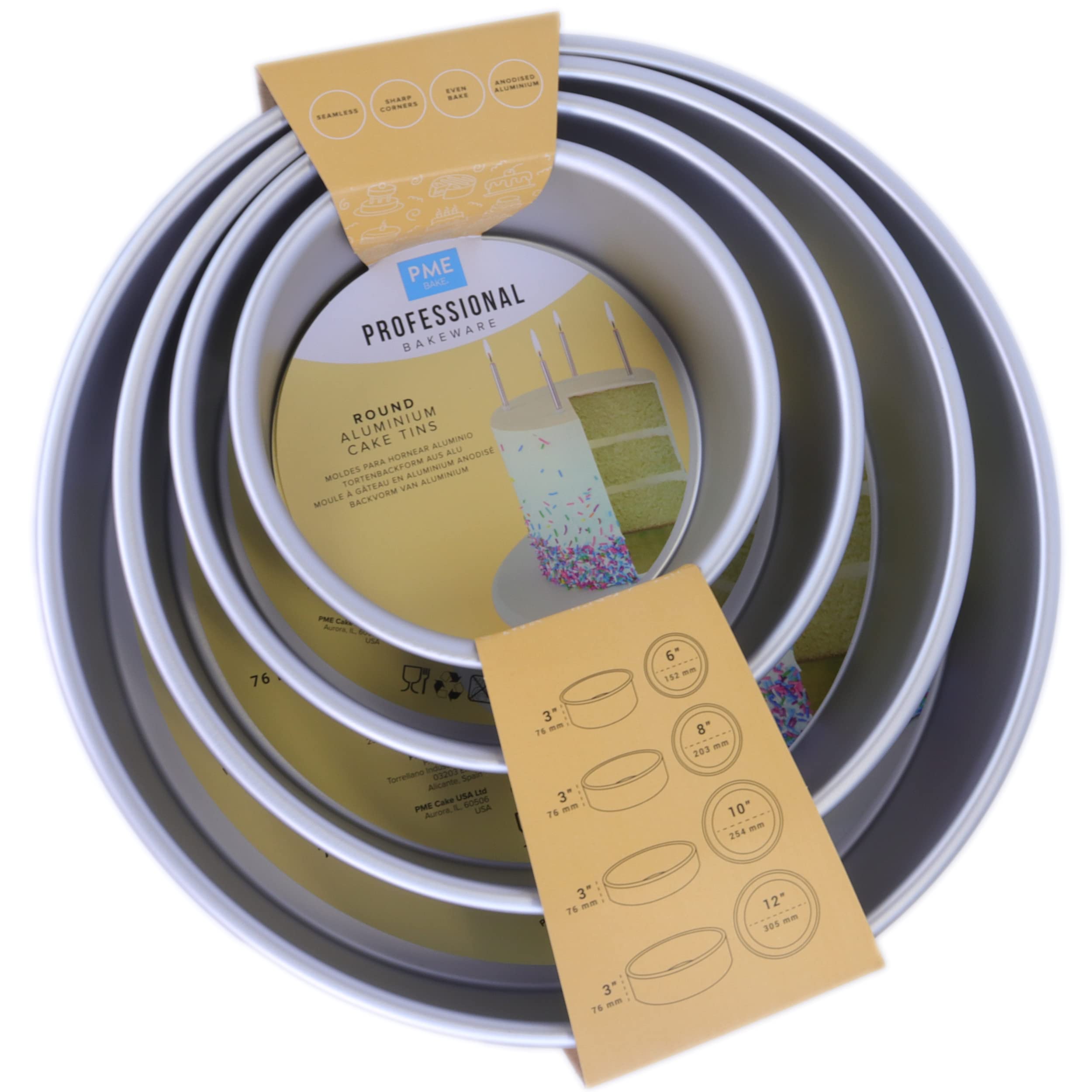 PME Round Cake Pans 6, 8, 10, 12-Inch x 3-Inch Deep, Set of 4 (RNDB6810123), Silver, 15 x 7.5 cm, 20 x 7.5 cm, 25 x 7.5 cm, 30 x 7.5 cm - Image 2