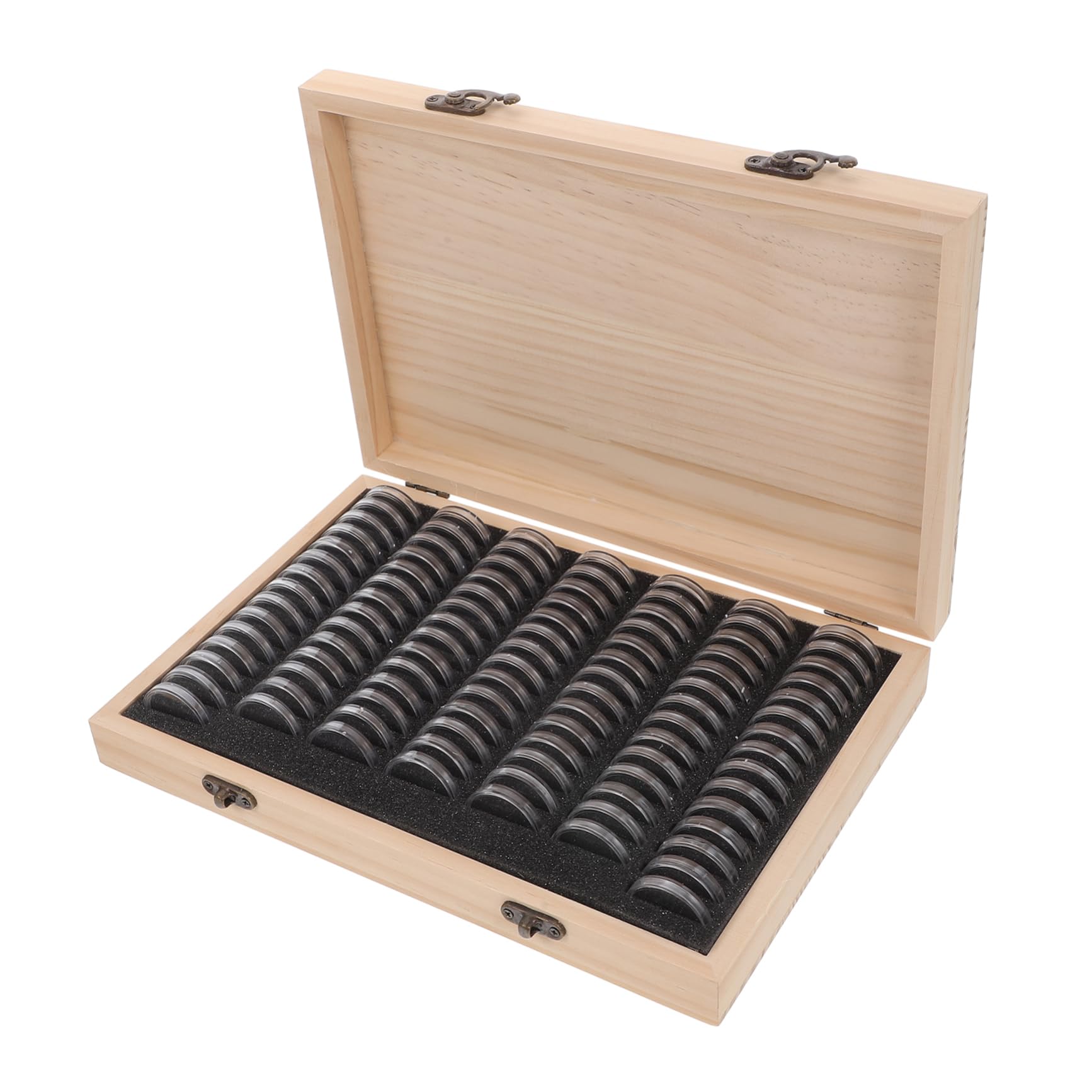 SHOWERORO Münzkapselhalter Aus Holz Münzsammelkoffer Mit 100 Kapseln Münzaufbewahrungsbox Für Sammler Organizer Mit Sicherheitsriegeln