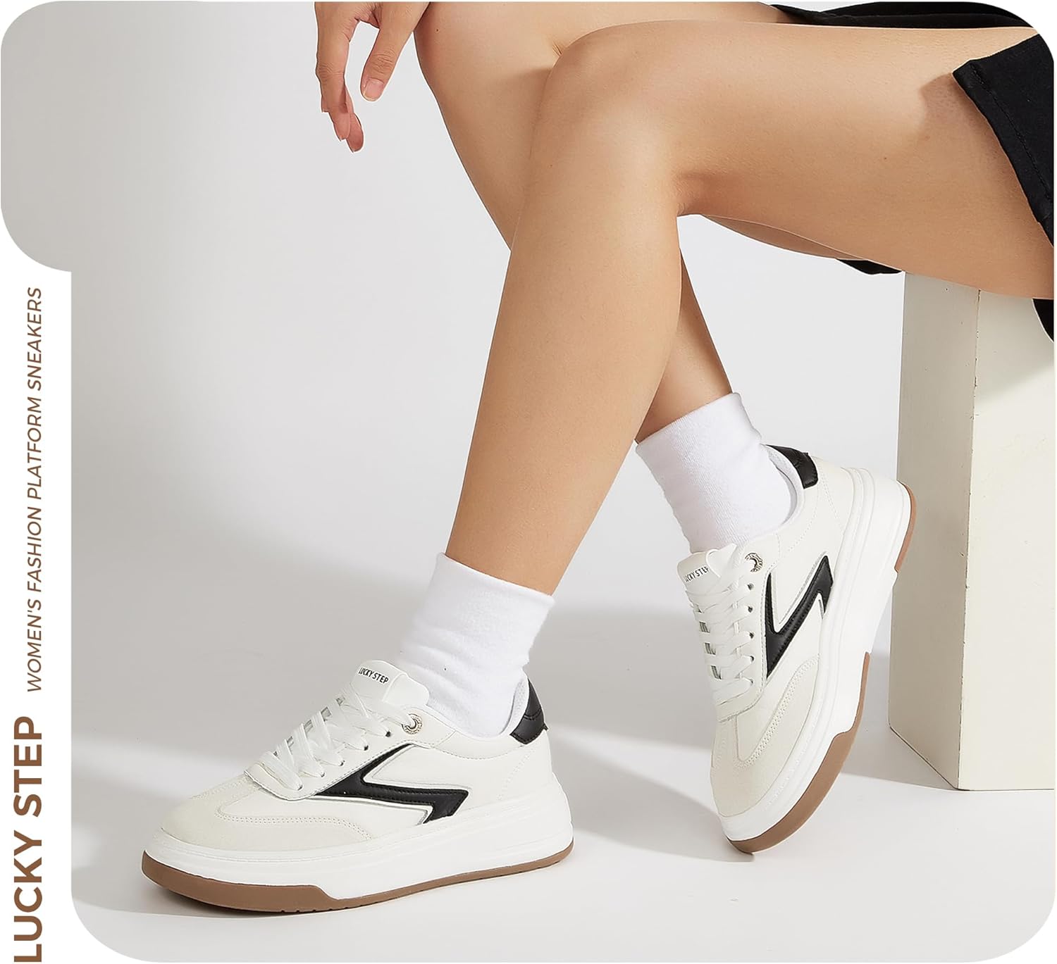 LUCKY STEP Women's Fashion Platform Sneakers Retro Chunky Casual Cow Suede Tennis Footwear Thick Sole Low Top Memory Foam Insole Walking Shoes - Image 2