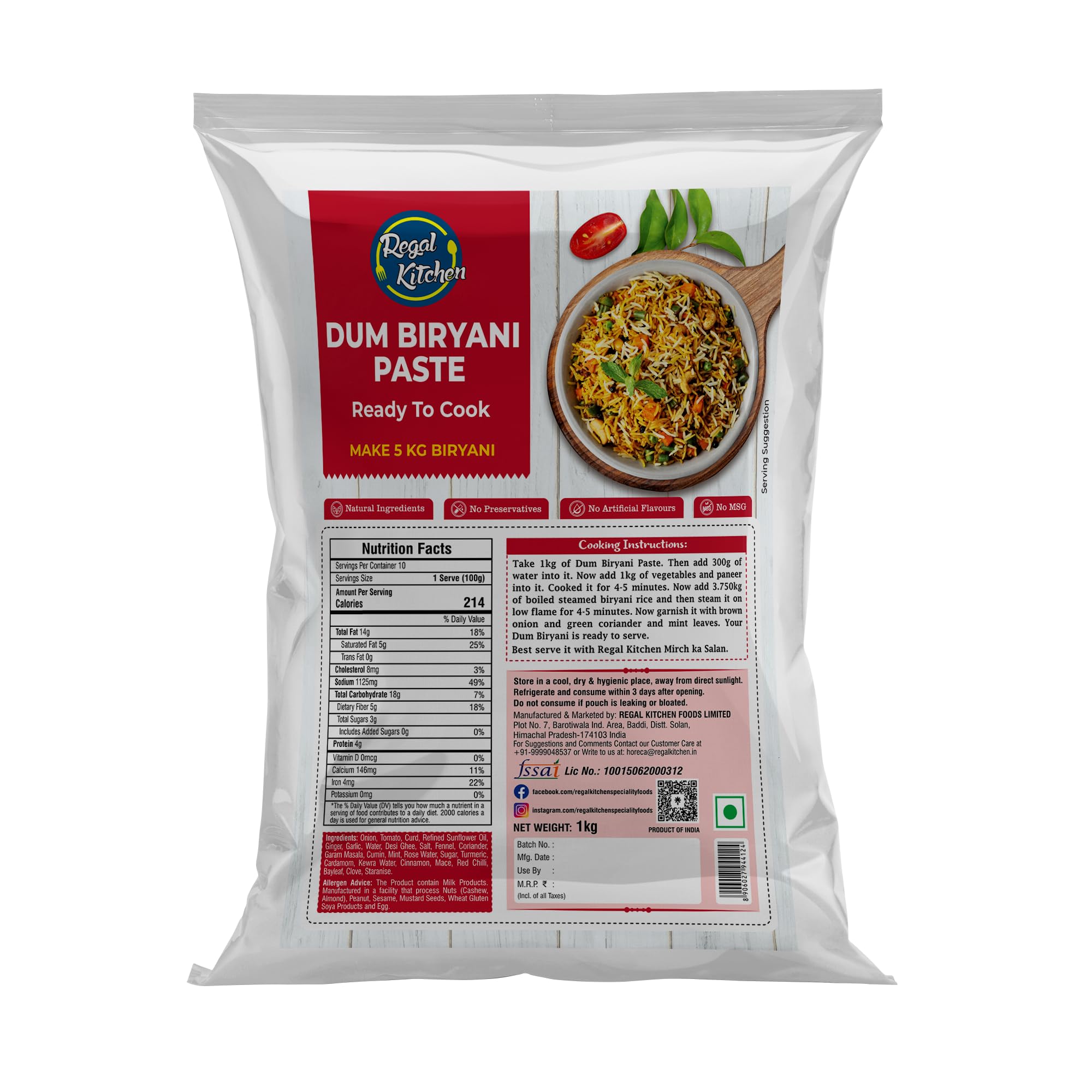 See full amazon price history chart for Regal Kitchen Biryaan Dum Biryani Paste | Ready to Cook cooking paste | 3-Step easy to cook | No Preservatives | No added sugar | No added colours | Pack of 300gm. Regal Kitchen Biryaan Dum Biryani Paste | Ready to Cook cooking paste | 3-Step easy to cook | No Preservatives | No added sugar | No added colours | Pack of 300gm. (B0C94C32SY) Amazon Price History, Amazon Price Tracker