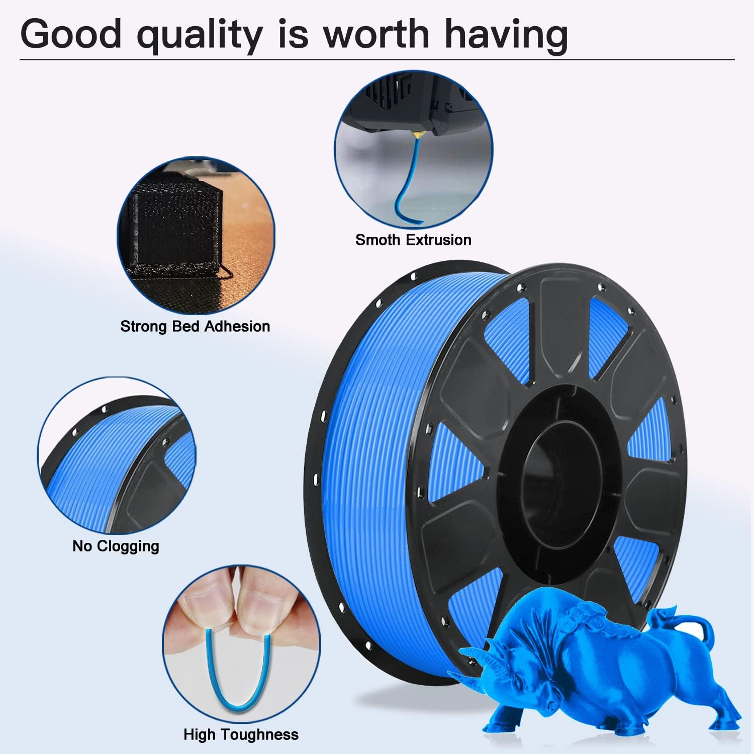 Creality Ender PLA 3D Printer Filament, 1.75mm 2.2lbs(1KG) Spool for FDM 3D Printing, Biodegradable Materials Clog-Free Smoothly Feeding Tidy Winding Tangle-Free Dimensional Accuracy (Blue)
