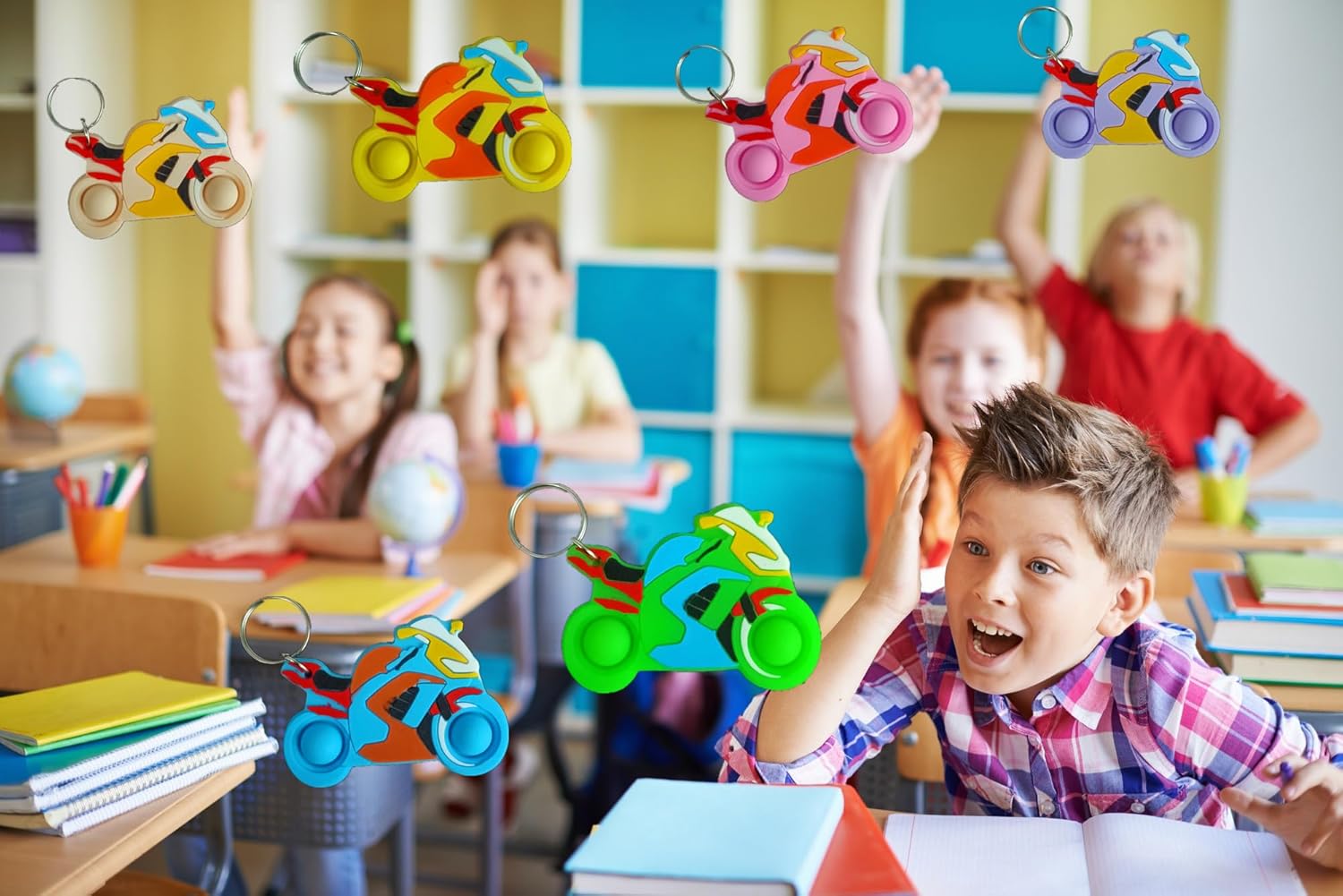 20 Packs Bulk Motorbike shape Bubble mini pop Fidget Key Chain,School Student Summer Holiday Party Supply,Birthday Party Favors - Image 4