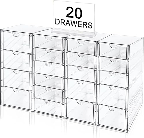 Organizador de maquillaje acrílico con 20 cajones, 4 cajones de almacenamiento transparentes, organizador de cajones de acrílico y almacenamiento