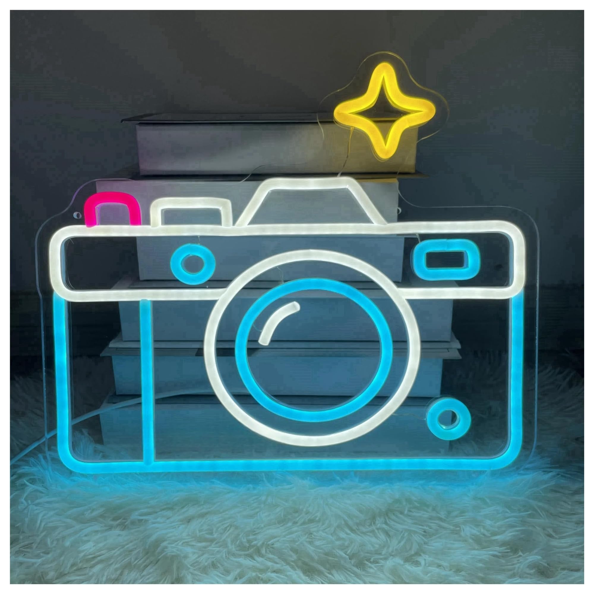 Lemst Boys B Signs Lamp Photography Neon Sign Camera Light Dimmable For Edroom Living Room Ar Eer Clu Business Shop Kids Oy Girl Room Wall Art Decor 38Cmx33cm(B)