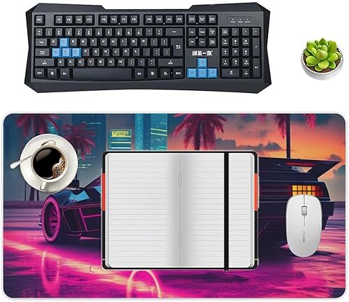 Miniatura 4 de Large Mouse Pad JDM Sports Car NSX Neon Palm Trees Synthwave Desk Mat Computer Accessories Gaming Office Organizers Supplies Decor Essentials