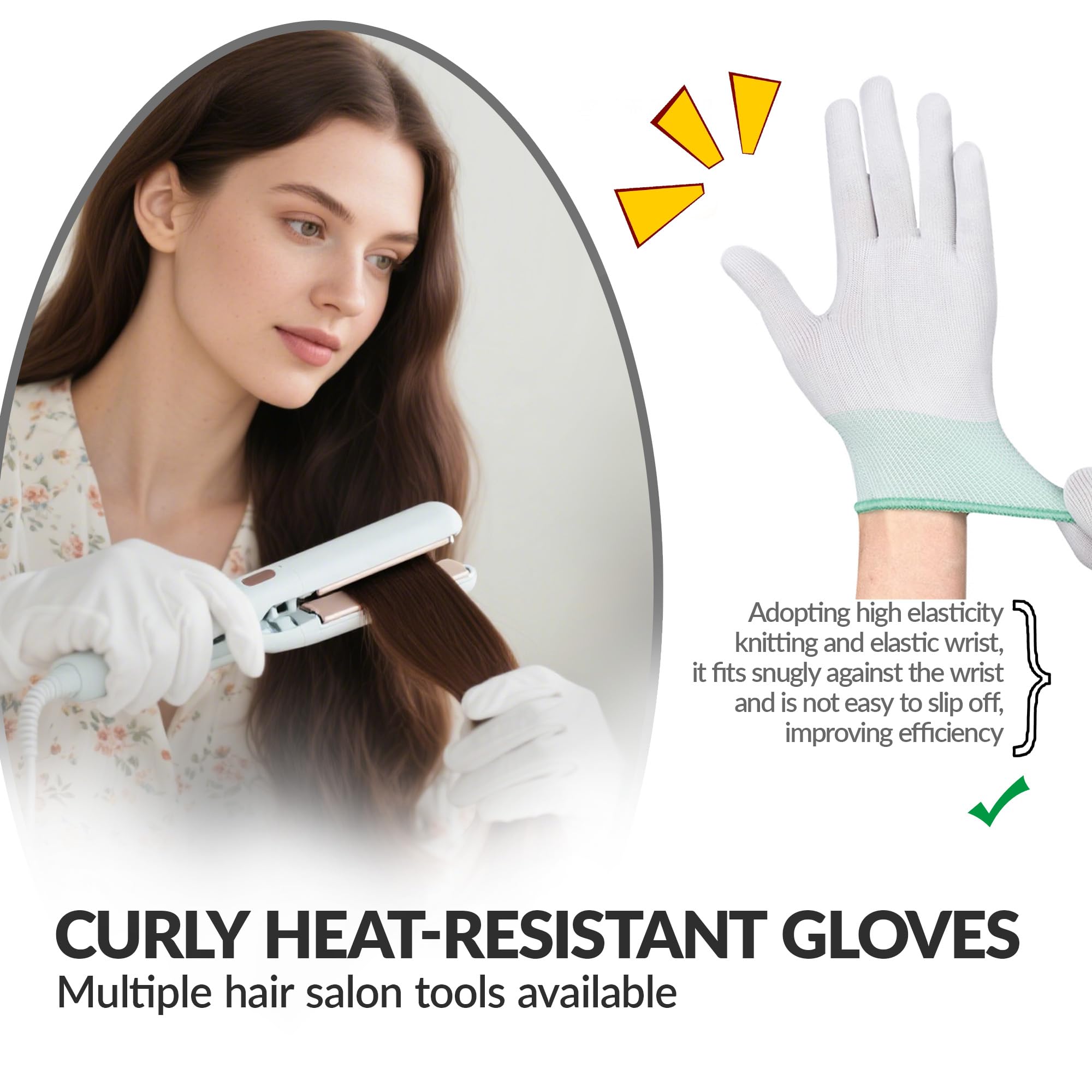 OBYJCA Lot de 2 paires de gants résistants à la chaleur pour coiffure, protection contre la chaleur pour coiffure, blocage de la chaleur pour bouclage, fer plat et baguette à boucler, rose et vert