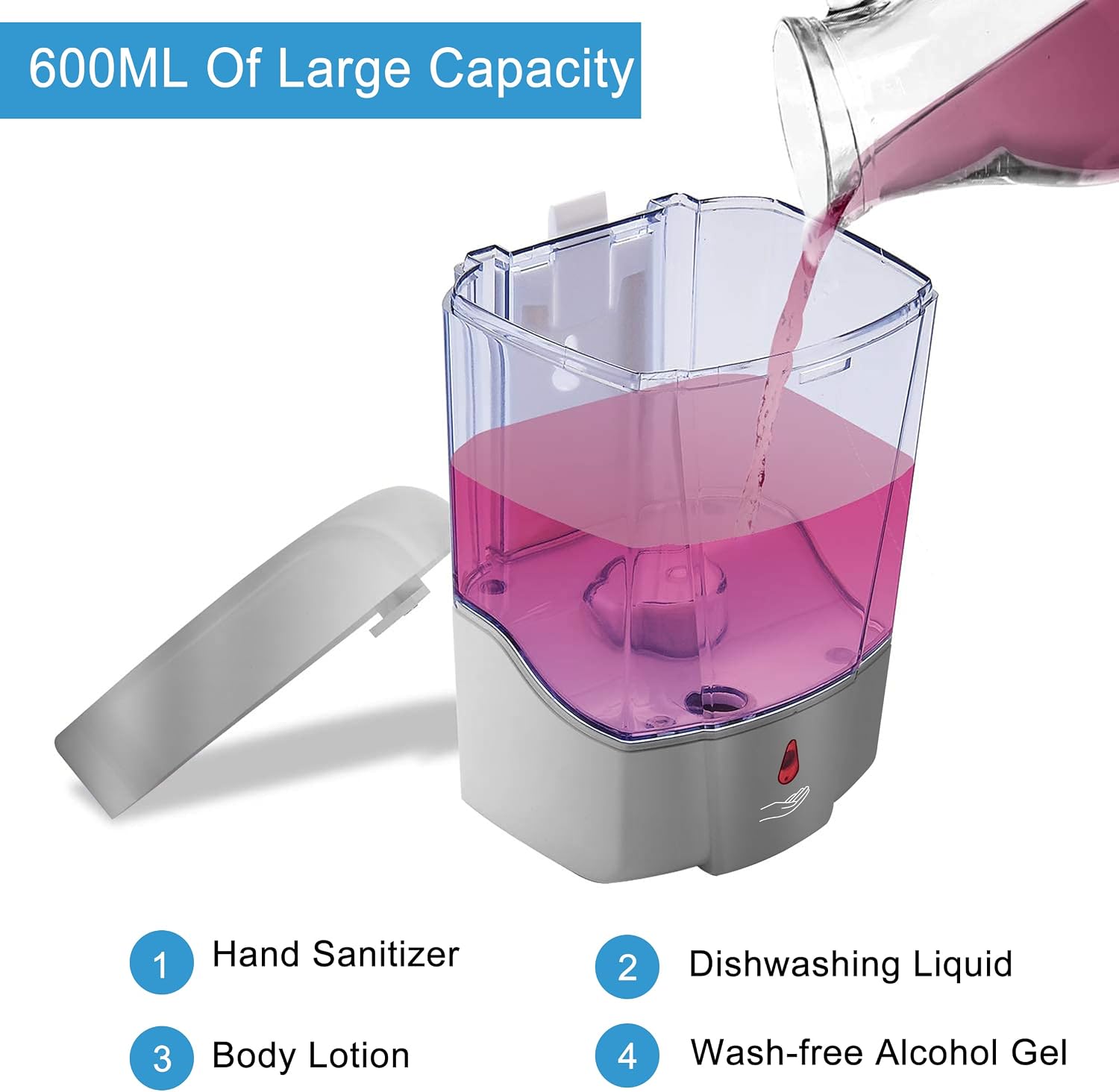 Soap Dispenser Wall Mount Commercial 2 Set Silver Automatic Hand Wash Dispensers 20OZ Suitable Liquid Sanitizer Refillable for Kitchen Bathroom Waterproof