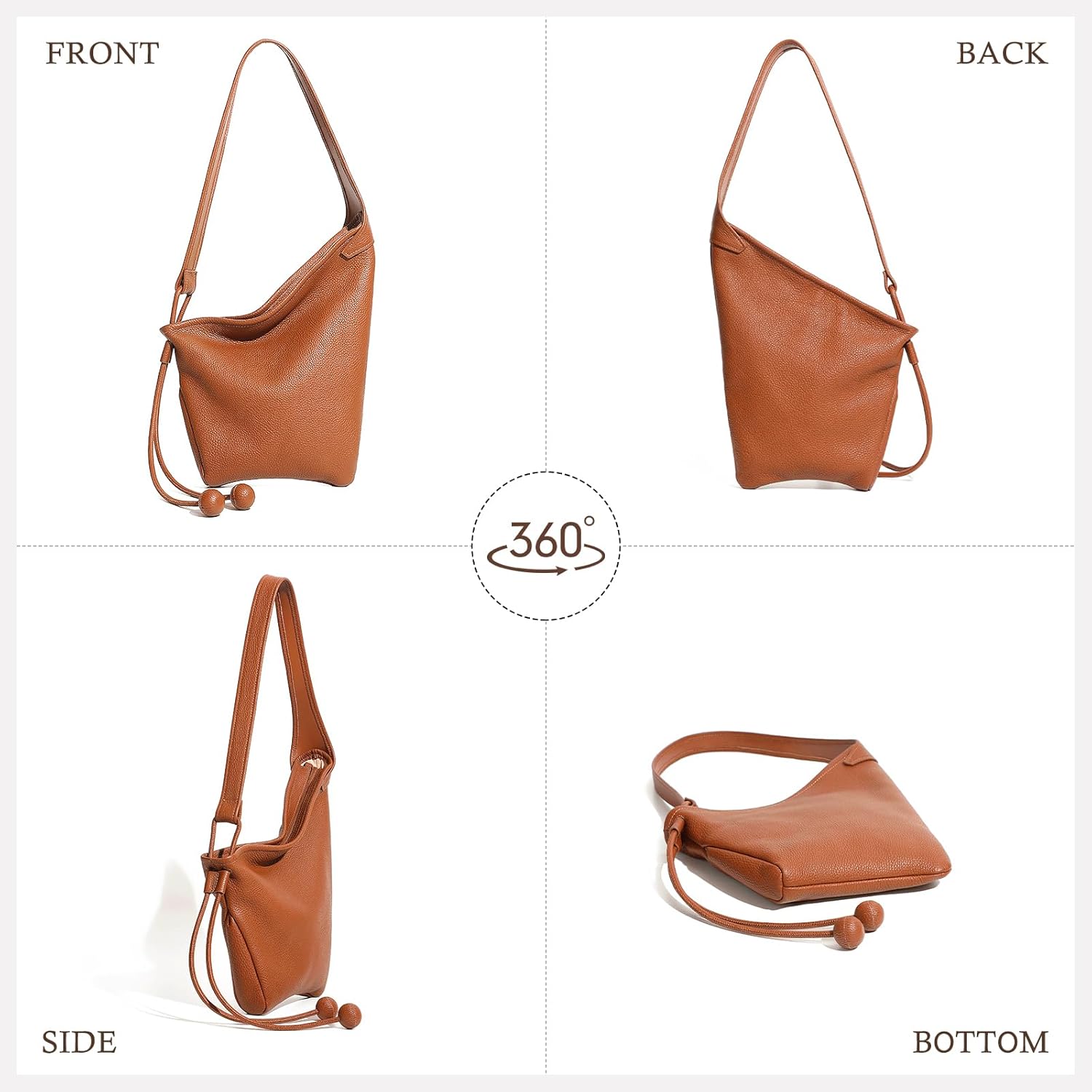 Hobo Bags for Women, Leather Tote Bag, Slouchy Shoulder Purse, Crossbody Handbags with Adjustable Strap - Image 5