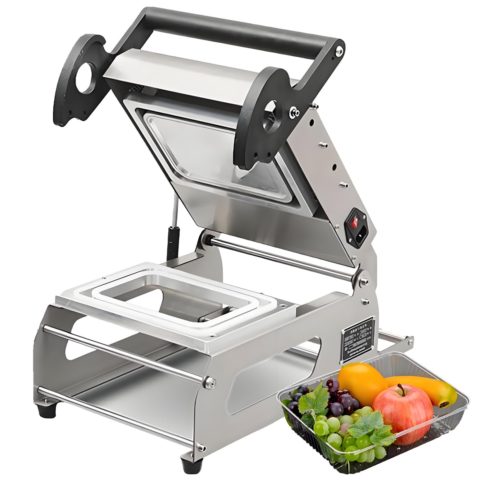 Sigillatrice professionale per contenitori alimentari, pressa manuale in acciaio inossidabile per confezionamento da asporto, con supporto per pellicola e maniglia antiscivolo, 7-8 volte al minuto
