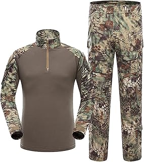 KINROCO Traje de Caza Camuflaje Uniforme Táctico Conjuntos Combate Airsoft Paintball Cargo Pantalón Camisetas Combate(Size:XL,Color:Python Verde)
