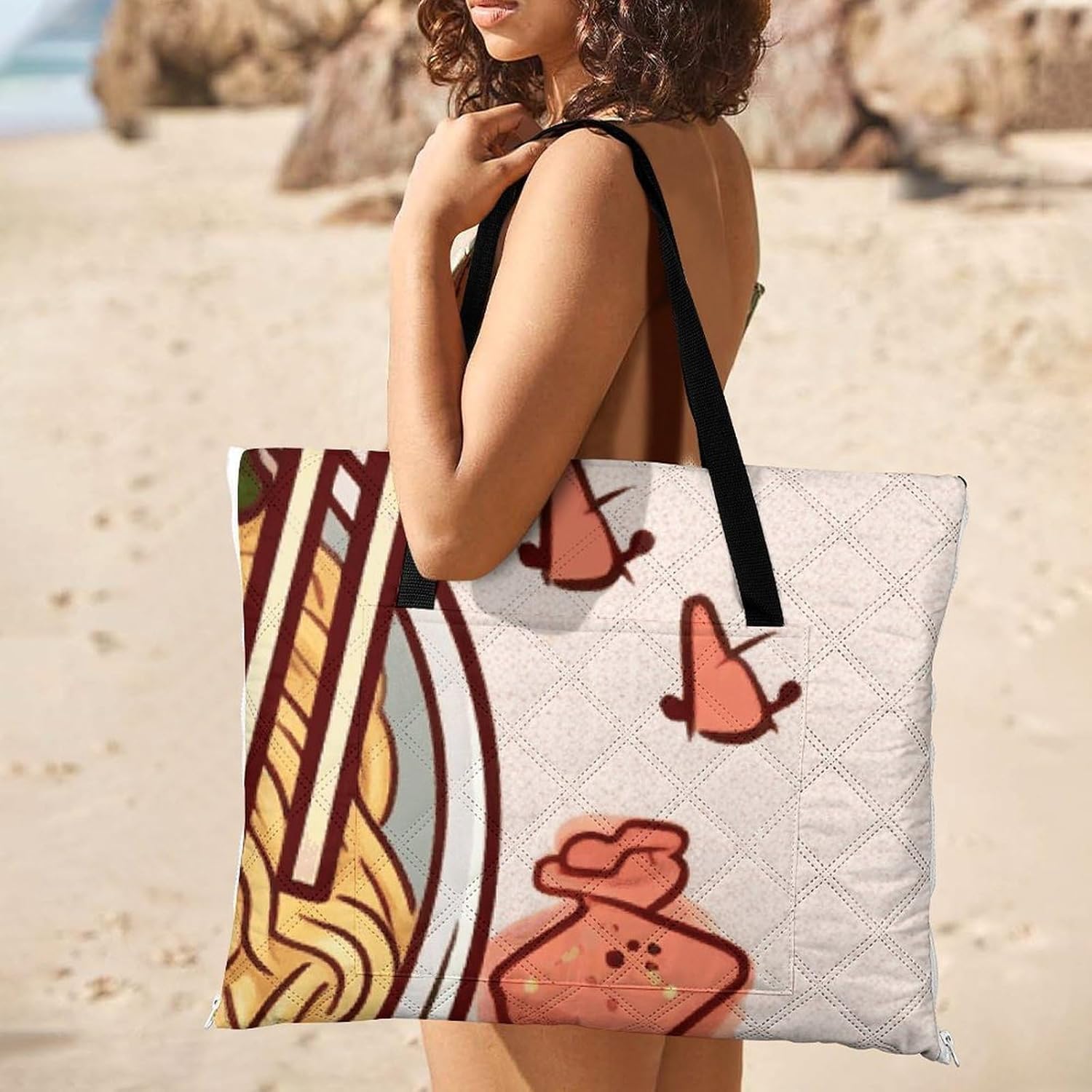 Delicious Sweet Ramen Picnic Blanket with Zipper Water Resistant Sand Free Picnic Mat Washable Foldable Easy Carry Beach Blanket for Lawn Beach Hiking Camping