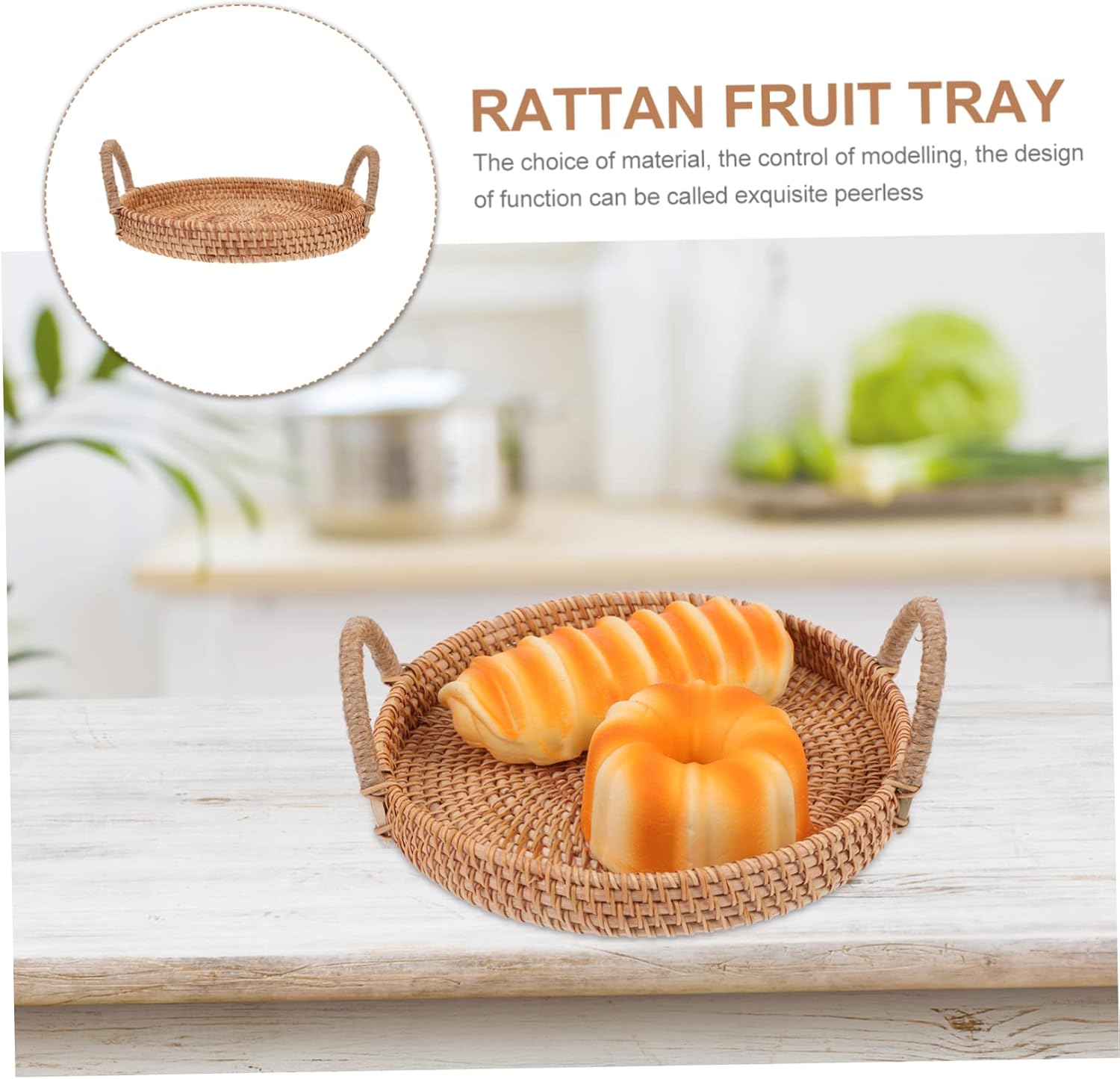 PRETYZOOM 2pcs Vietnamese Style Rattan Snack Basket Multipurpose Storage Tray for Home Kitchen Counter Natural Woven Bread Basket for Fruits Desserts and Picnics