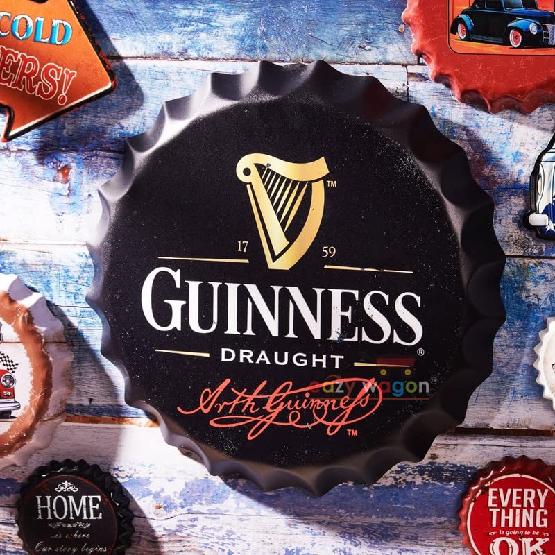 Image of EAZYWAGON Decorative Metal Bottle Caps Wall Sign Plates - 14X14 Inches - Beer Brand Sign GD | Metal Wall Hanging Bottle Cap for Home, Farmhouse, Bar & Cafe Decoration | Vintage & Retro Look Plaques