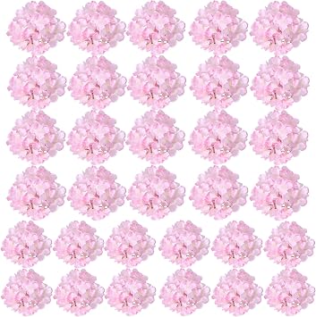 HinyoCo 32 Pcs Silk Hydrangea Artificial Flowers Hydrangea Heads No Stems, Used for Home Wedding Party Decoration Light Pink