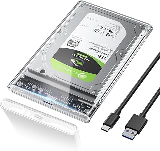 حافظة قرص صلب خارجي شفافة بمنفذ USB-C 3.1 جيل ثاني لساتا III سرعة 6 جيجابت/ثانية سهلة التركيب لهارد ساتا SSD وHDD تقنية UASP مقاس 2.5 بوصة بسمك 7 ملم/9.5 ملم لـ دبليو دي/توشيبا/سامسونج/ PS4/الكمبيوتر