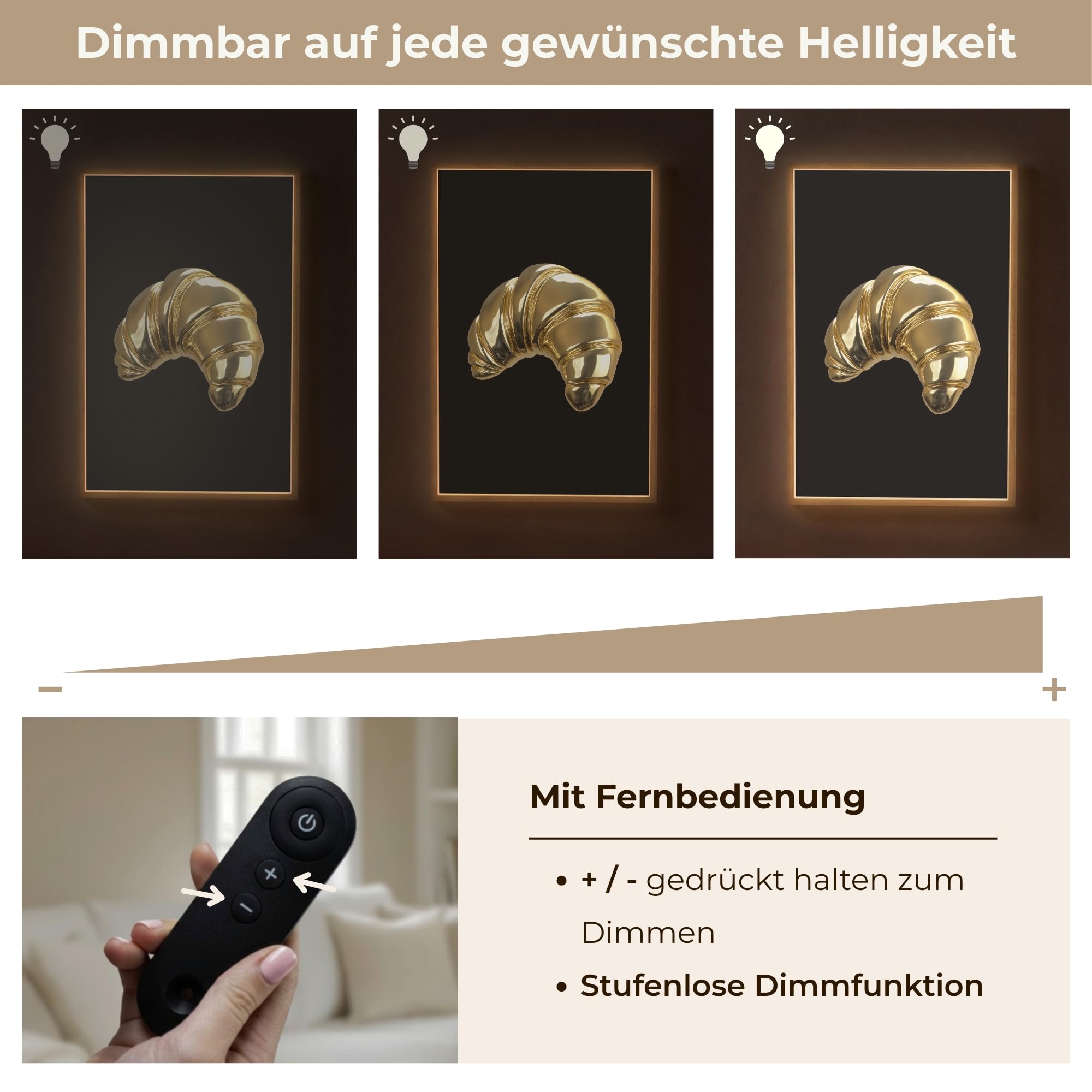 Wandleuchte Nachtlicht 60x90 cm Aufladbar Dimmbar Innen Nachtlampe Wandmontage LED Wandlampe Nachttisch Wall Lamp Licht Wand Croissant - Brot - Gold - Schwarz