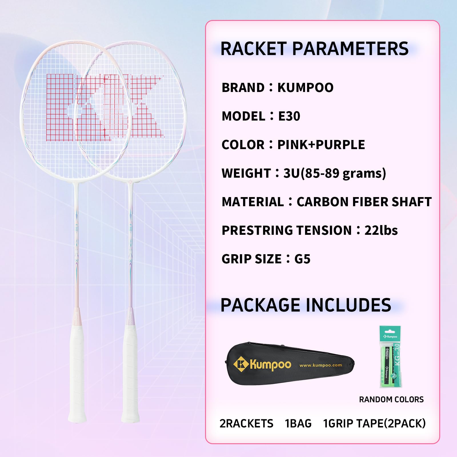 Racchetta da Badminton E30 rosa+viola +KG-30