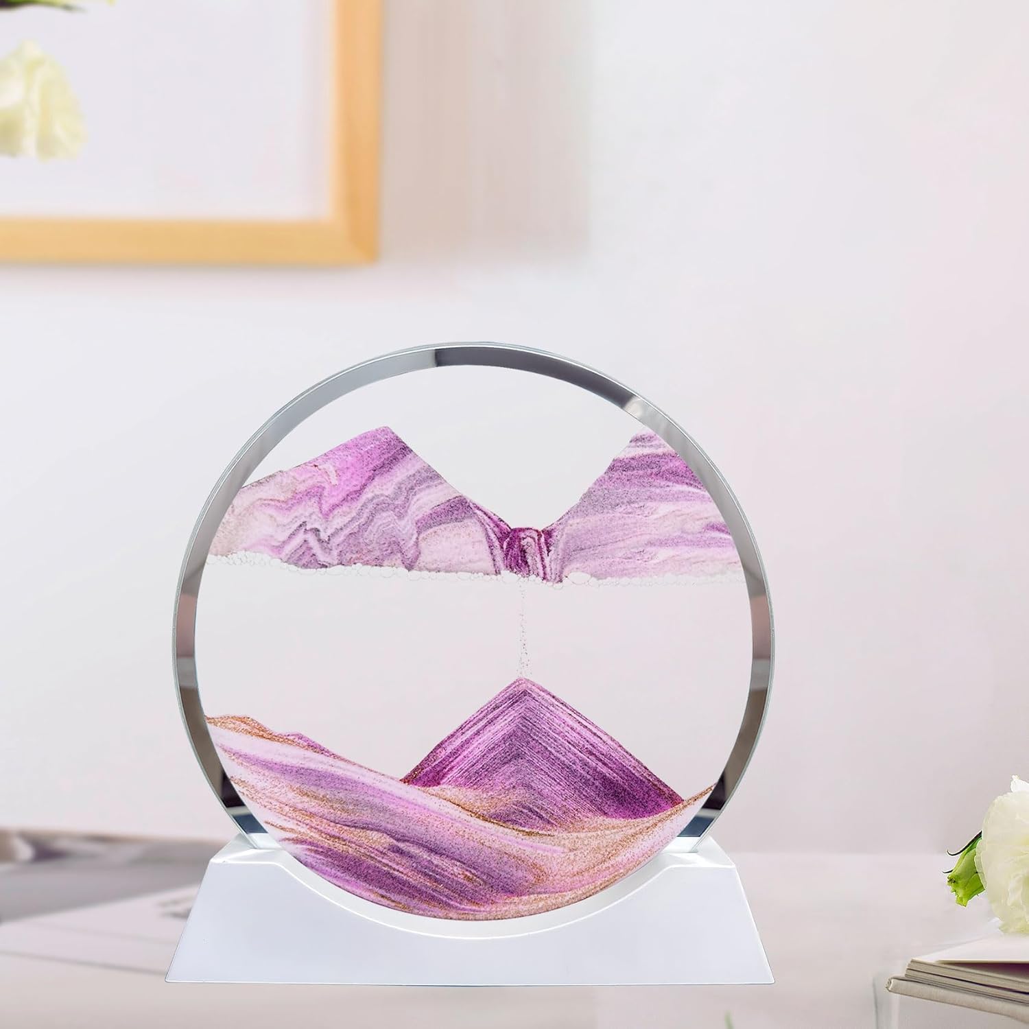 Aoderun 7" Moving Sand Art Liquid Motion with Light 3 Color Changing Moving Sand Art Picture Round Glass 3D Deep Sea Sand Art Sandscapes for Adult Relaxing Toys Desktop Home Office(Pink)