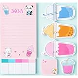 Bubble Tea Sticky Notes Set, 440 Sheets, Cute Milk Tea Theme Self-Stick Notes Pads, Divider Tabs Bundle, Writing Memo Pads for Boba Lovers, Home, School, Office Supplies,Small Gift for Milk Tea Lovers